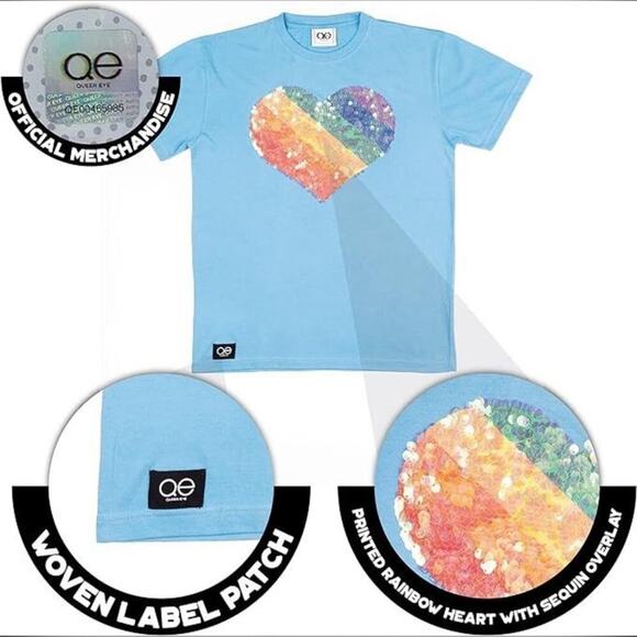 QUEER EYE Fab 5 Pride Rainbow Sequined Heart Tee Unisex Size L New with Tag SOO - Picture 5 of 8